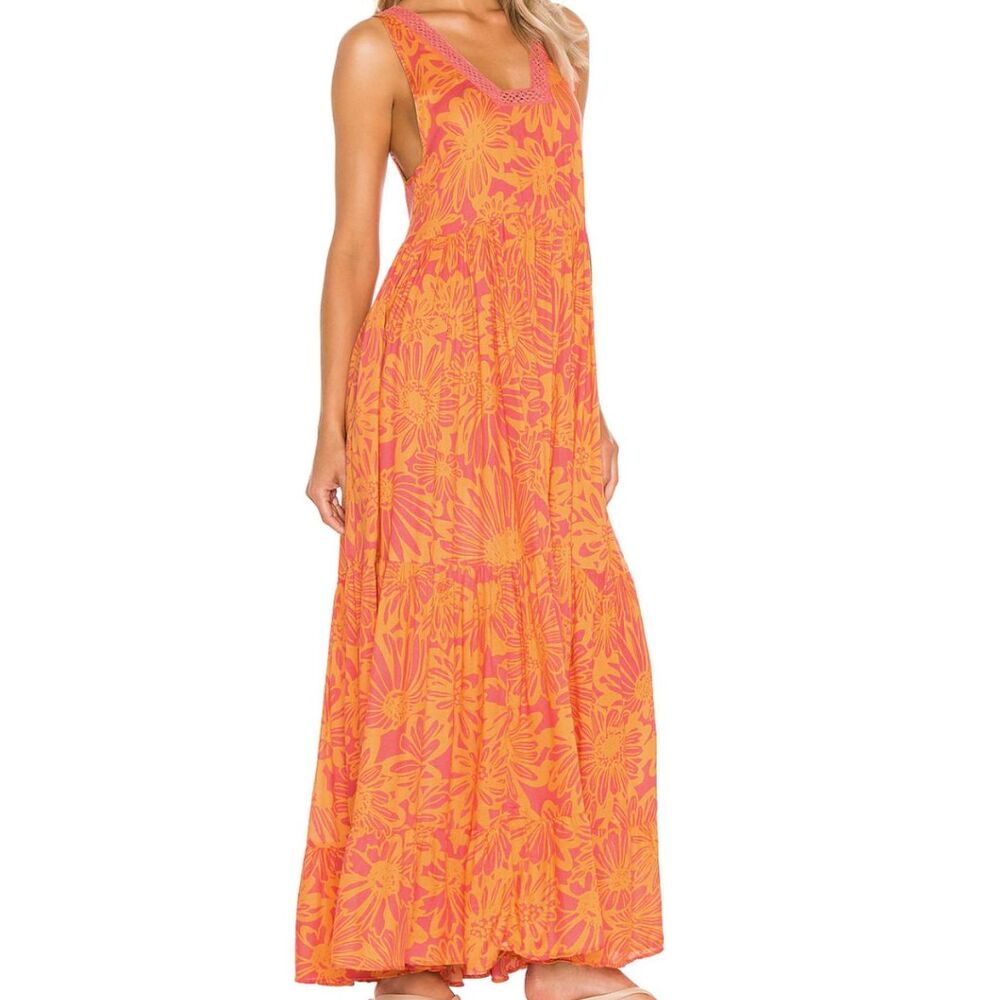 Free People Tiers For You Maxi Dress Floral Boho Sleeveless Lace Detail XS